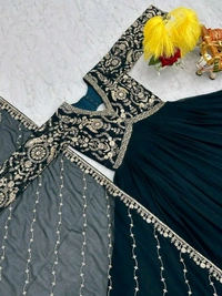 Dazzling Fox Georgette Gown with Heavy Sequence Embroidery & Matching Dupatta – Fully Stitched| My Handicraft India - Firefly, XL