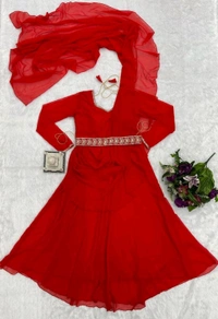 Resplendent Red Color Faux Georgette Sequence New Stilly Gown - Red, XL