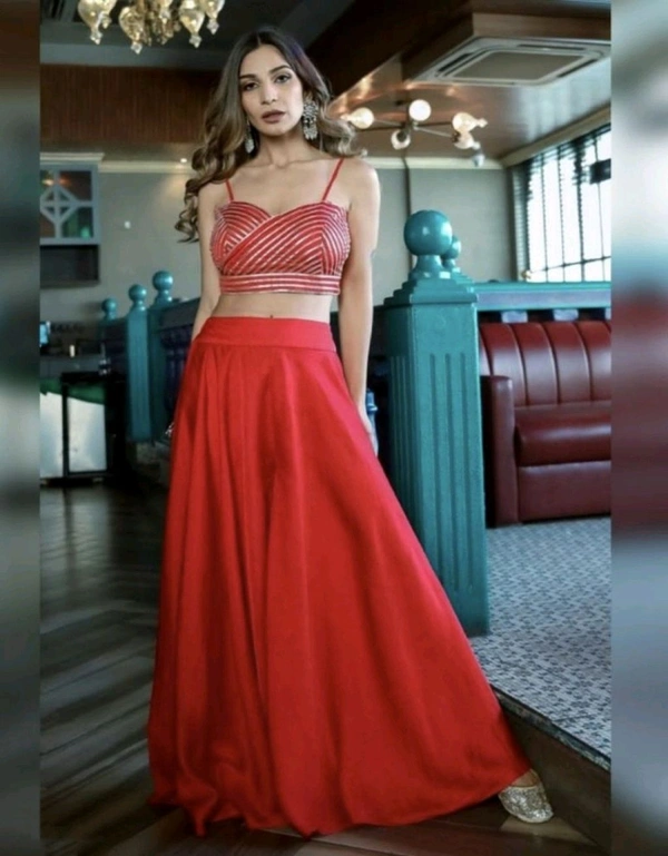 Red Blouse And Palazzo Set - Red, Free Size