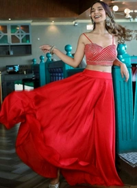 Red Blouse And Palazzo Set - Red, Free Size