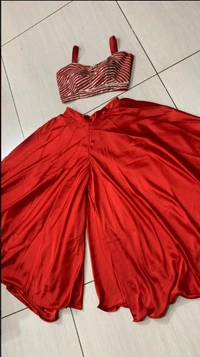 Red Blouse And Palazzo Set - Red, Free Size