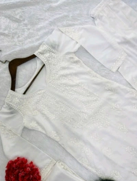 Women Modal Kurti Palazzo Attached Dupatta Set - White, XL