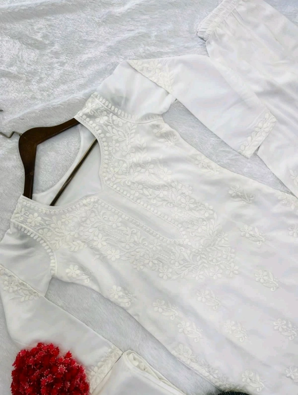 Women Modal Kurti Palazzo Attached Dupatta Set - White, XL