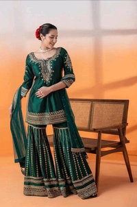 Chinnon Silk Suit in Bottle green color 3Piece
 - Evening Sea, L