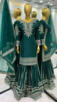 Chinnon Silk Suit in Bottle green color 3Piece
 - Evening Sea, L