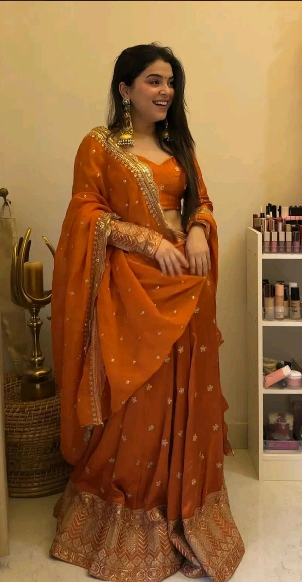 Wedding Special Rust Orange Color Silk Lehenga Choli - Pomegranate, M