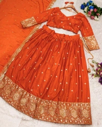 Wedding Special Rust Orange Color Silk Lehenga Choli - Pomegranate, S