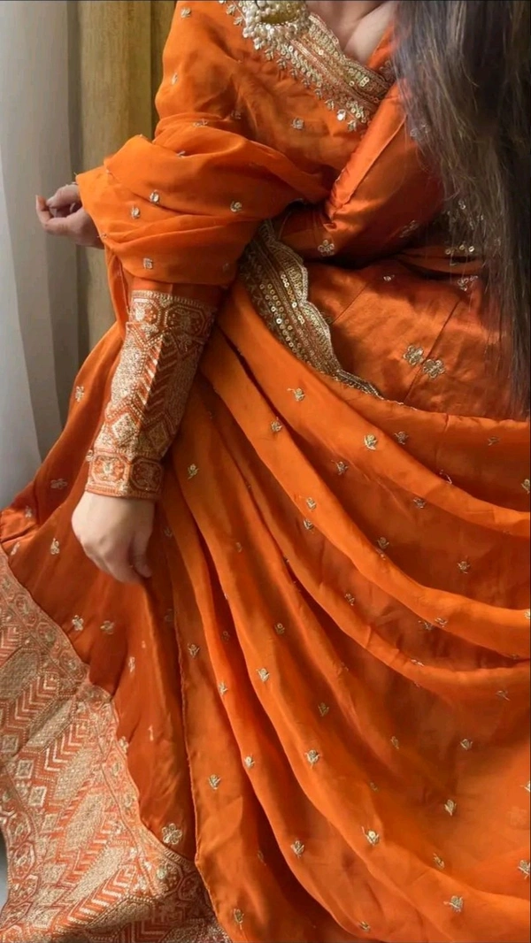 Wedding Special Rust Orange Color Silk Lehenga Choli - Pomegranate, XL
