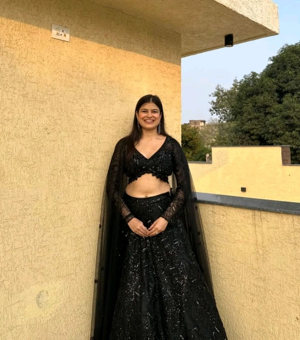 Black partywear sequins Lehenga - Black, Free Size