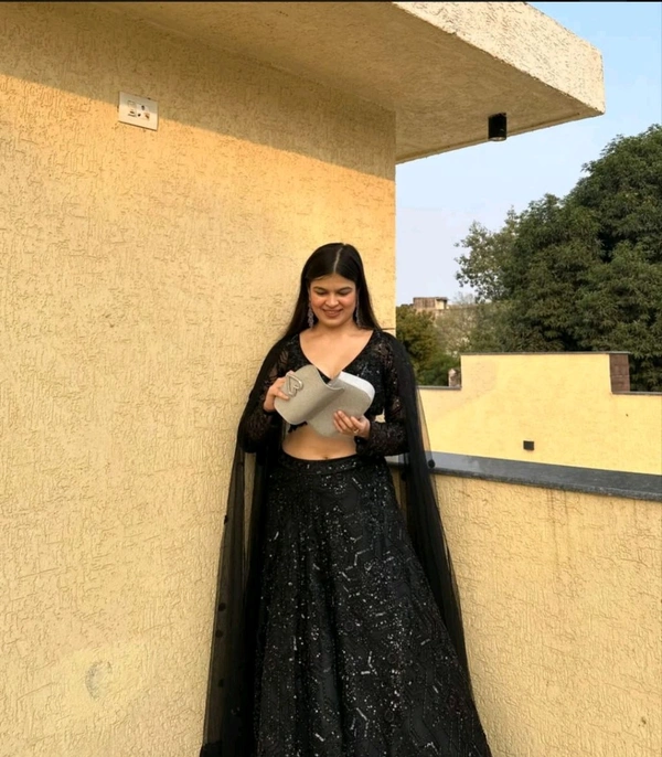Black partywear sequins Lehenga - Black, Free Size