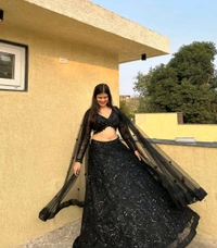 Black partywear sequins Lehenga - Black, Free Size