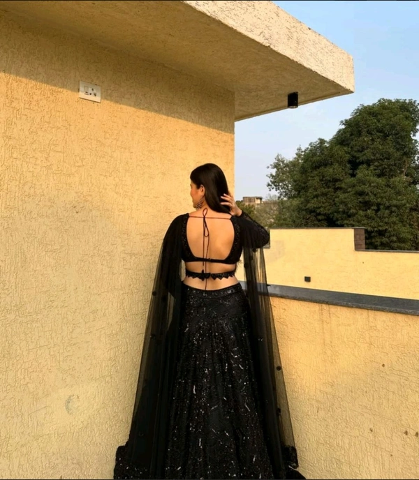 Black partywear sequins Lehenga - Black, Free Size