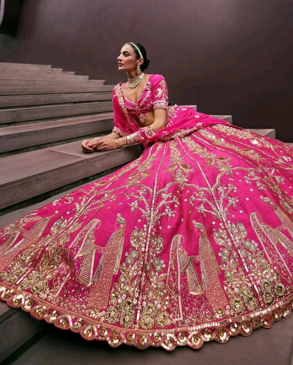 Rani Pink Bridal Lehenga Set
 - Violet Red, Free Size