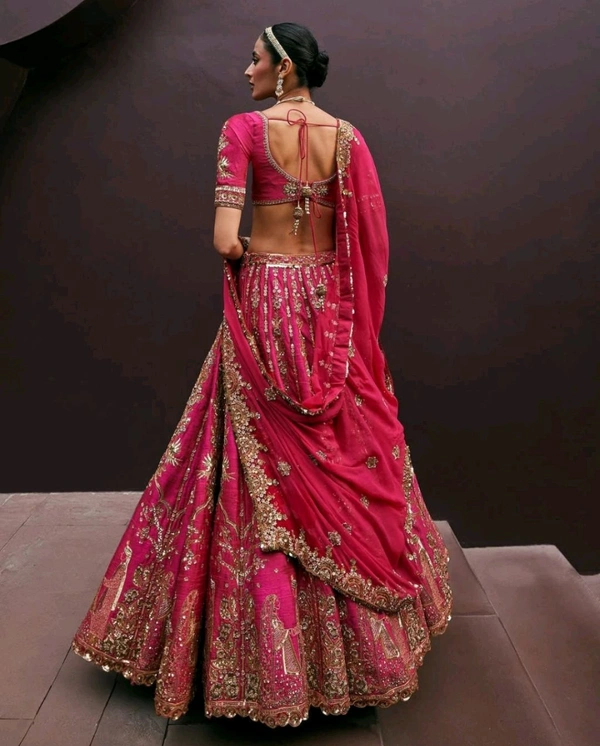 Rani Pink Bridal Lehenga Set
 - Violet Red, Free Size
