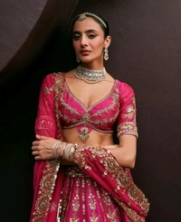 Rani Pink Bridal Lehenga Set
 - Violet Red, Free Size