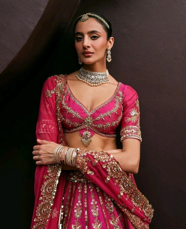 Rani Pink Bridal Lehenga Set
 - Violet Red, Free Size