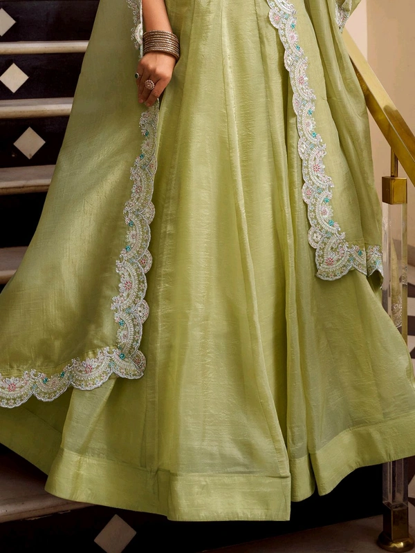 Incredible Pista Green Sequins Work Organza Party Wear Lehenga Choli - Blue Dianne, Free Size