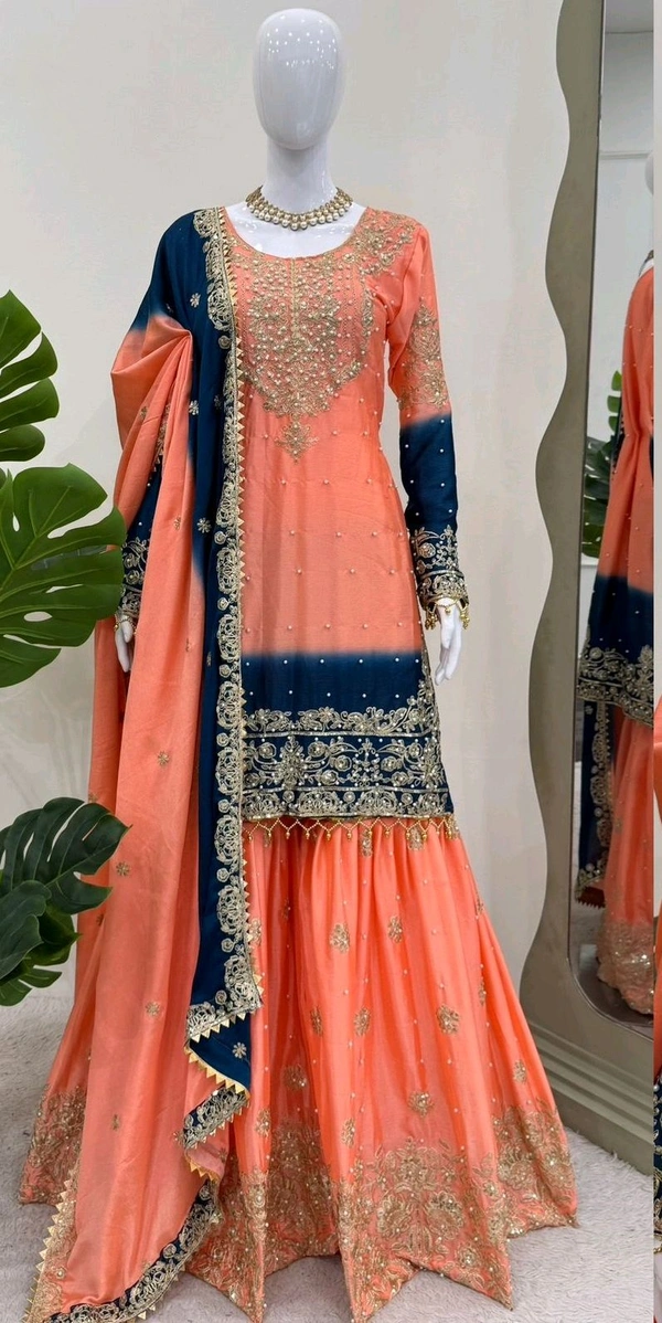 Havy Chinon Blue Designer Suit
 - Salmon, XXL