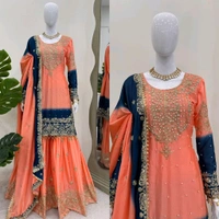 Havy Chinon Blue Designer Suit
 - Salmon, XXL