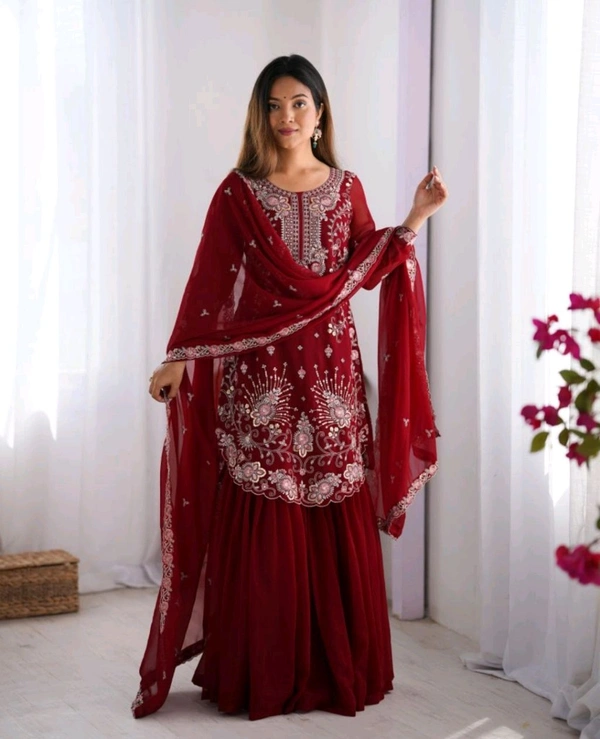 Sharara Dress Faux Georgette Material White Front And Back Bothside Work*
 - Well Read, M