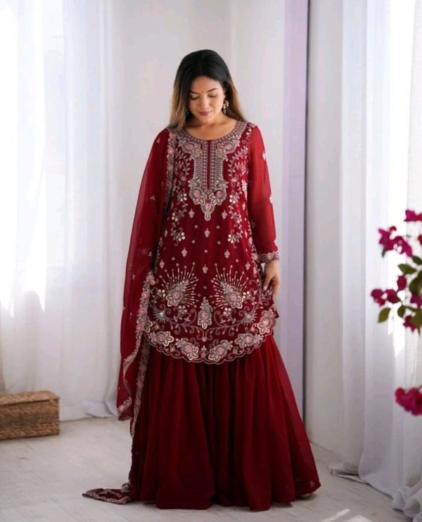 Sharara Dress Faux Georgette Material White Front And Back Bothside Work*
 - Well Read, XL