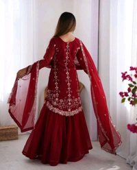 Sharara Dress Faux Georgette Material White Front And Back Bothside Work*
 - Well Read, XL