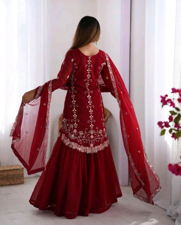 Sharara Dress Faux Georgette Material White Front And Back Bothside Work*
 - Well Read, XL