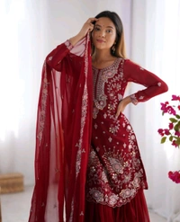 Sharara Dress Faux Georgette Material White Front And Back Bothside Work*
 - Well Read, XXL