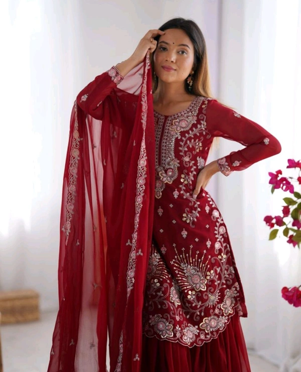 Sharara Dress Faux Georgette Material White Front And Back Bothside Work*
 - Well Read, XXL