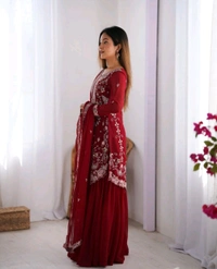 Sharara Dress Faux Georgette Material White Front And Back Bothside Work*
 - Well Read, XXL