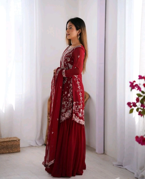 Sharara Dress Faux Georgette Material White Front And Back Bothside Work*
 - Well Read, XXL