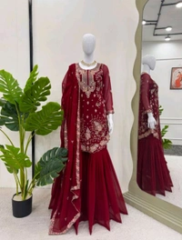 Sharara Dress Faux Georgette Material White Front And Back Bothside Work*
 - Well Read, XXL