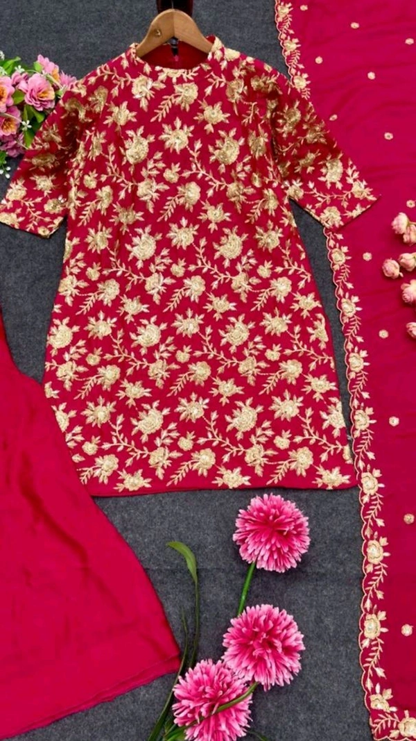 Embroidered Chinon Silk Kurta Palazzo with Sequence Work and Matching Dupatta
 - Shiraz, M