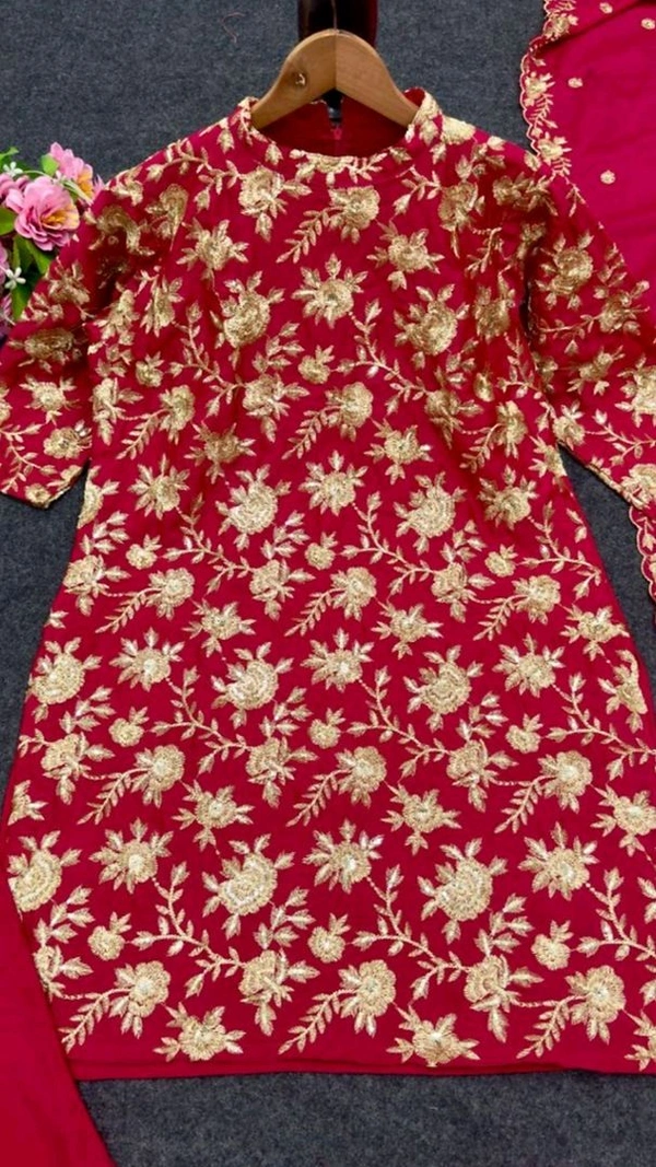 Embroidered Chinon Silk Kurta Palazzo with Sequence Work and Matching Dupatta
 - Shiraz, M