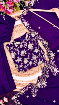 Embroidered Chinon Silk Kurta Palazzo with Sequence Work and Matching Dupatta
 - Pigment Indigo, M