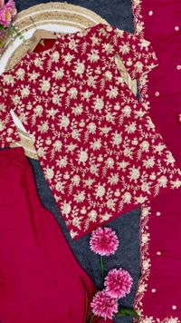 Embroidered Chinon Silk Kurta Palazzo with Sequence Work and Matching Dupatta
 - Shiraz, XL