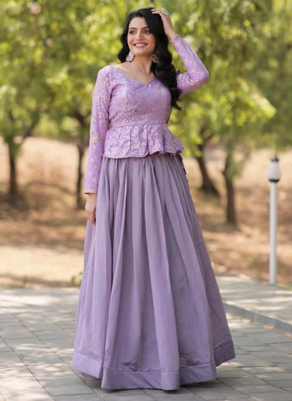 This Trending Fashionable Co-ord Set Flower Design & Sequins Embroidered Work Lehenga - Perfect for Any Function - Levender, Free Size