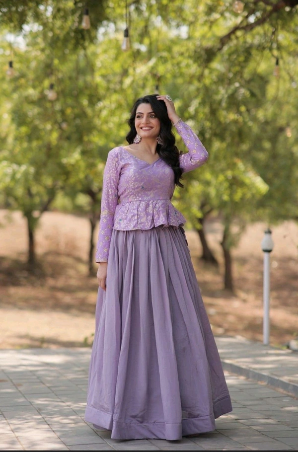 This Trending Fashionable Co-ord Set Flower Design & Sequins Embroidered Work Lehenga - Perfect for Any Function - Levender, Free Size