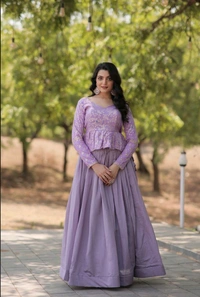 This Trending Fashionable Co-ord Set Flower Design & Sequins Embroidered Work Lehenga - Perfect for Any Function - Levender, Free Size