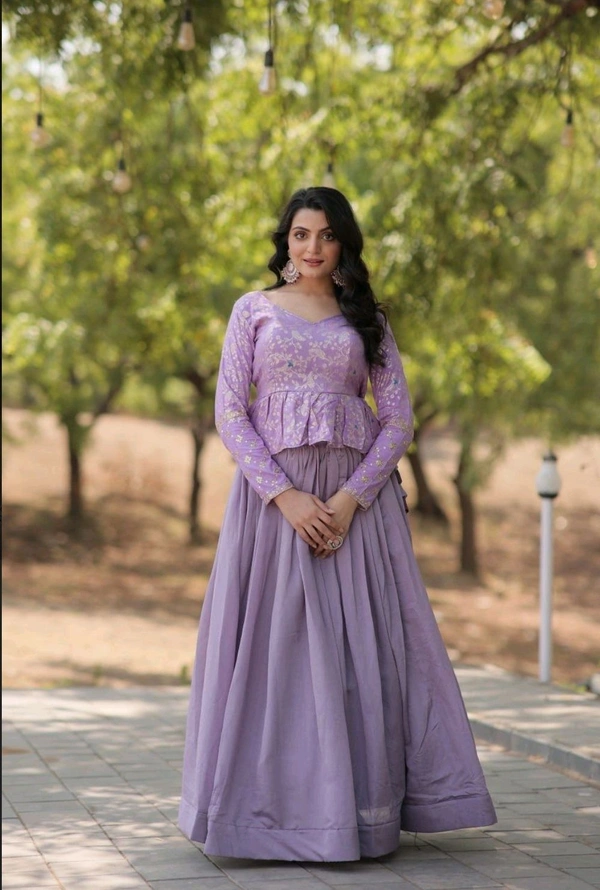 This Trending Fashionable Co-ord Set Flower Design & Sequins Embroidered Work Lehenga - Perfect for Any Function - Levender, Free Size