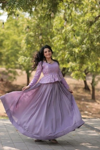 This Trending Fashionable Co-ord Set Flower Design & Sequins Embroidered Work Lehenga - Perfect for Any Function - Levender, Free Size