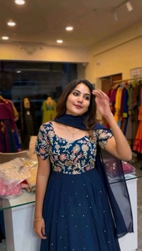 Blue Elegant Heavy Natural Crepe Gown with Intricate Coding Dori & Sequin Work - Biscay, M