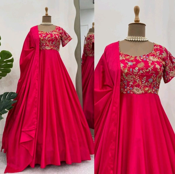 Blue Elegant Heavy Natural Crepe Gown with Intricate Coding Dori & Sequin Work - Razzmatazz, M