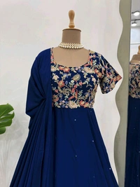 Blue Elegant Heavy Natural Crepe Gown with Intricate Coding Dori & Sequin Work - Biscay, XL