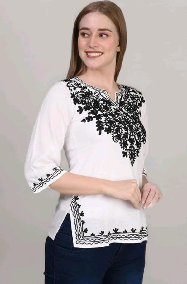 Pinkberry Short Kurta for Women – Chikankari Embroidered Ladies Kurti, Stylish Girls Top, Half Kurtas, Tunic Design Woman Kurtis White
 - White, XXXL