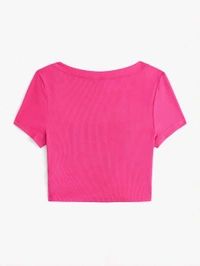 Women's Tops Sexy Tops for Women Shirts Women's Scoop Neck Crop Tee Women's Dress(Hot Pink,X-Small) - French Rose, L