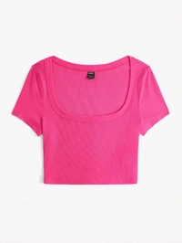 Women's Tops Sexy Tops for Women Shirts Women's Scoop Neck Crop Tee Women's Dress(Hot Pink,X-Small) - French Rose, L