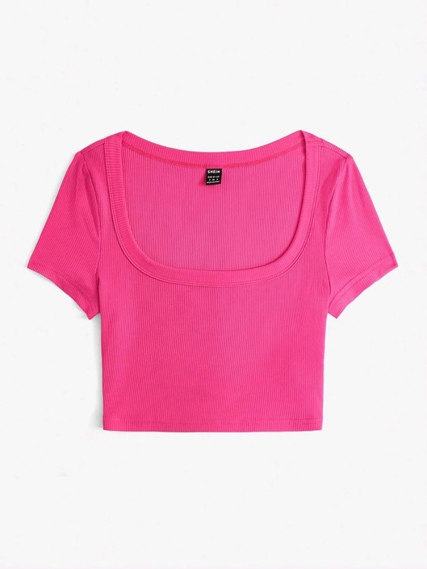 Women's Tops Sexy Tops for Women Shirts Women's Scoop Neck Crop Tee Women's Dress(Hot Pink,X-Small) - French Rose, L