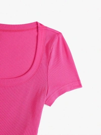 Women's Tops Sexy Tops for Women Shirts Women's Scoop Neck Crop Tee Women's Dress(Hot Pink,X-Small) - French Rose, XXL