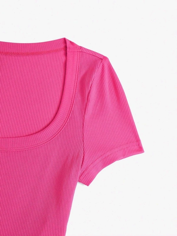 Women's Tops Sexy Tops for Women Shirts Women's Scoop Neck Crop Tee Women's Dress(Hot Pink,X-Small) - French Rose, XXL